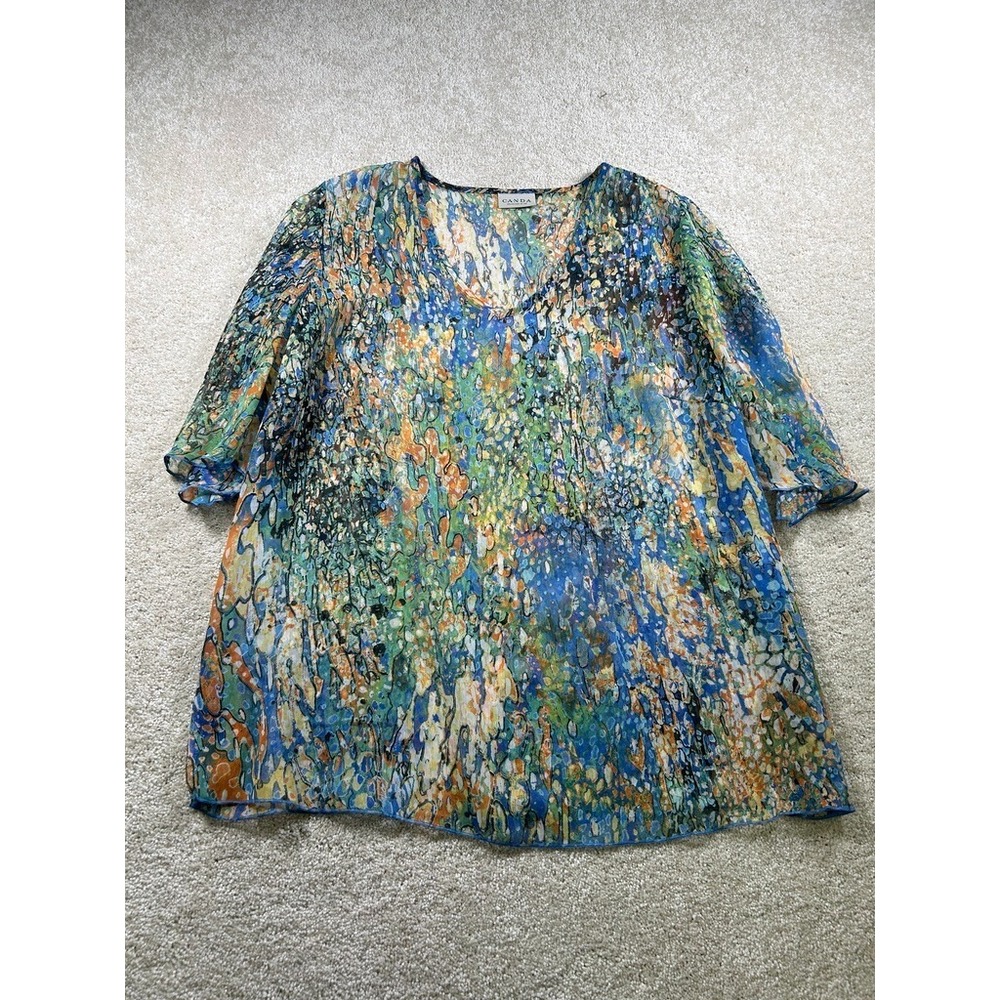 Canda Collection C&A Blue &‎ Orange Sheer Tunic Top Fairy Whimsy Beachy Cover Up